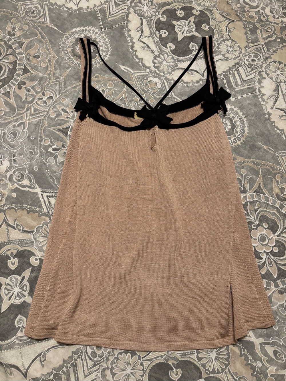 100% Silk Beige Knit Cami Tank with Black Trim